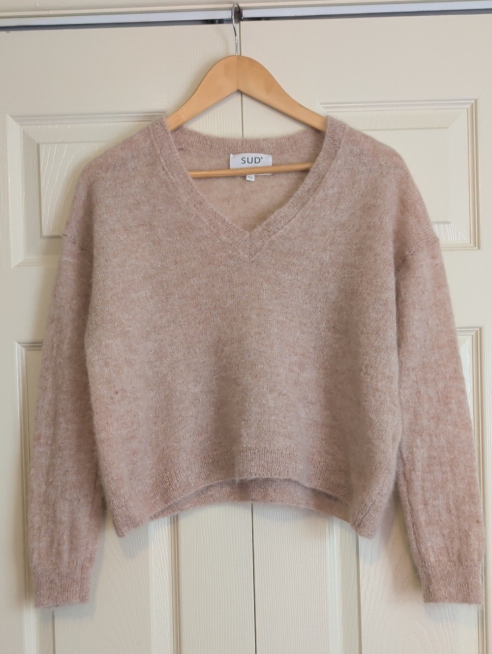 SUD Express V-Neck Beige Sweater Wool Alpaca Cropped
